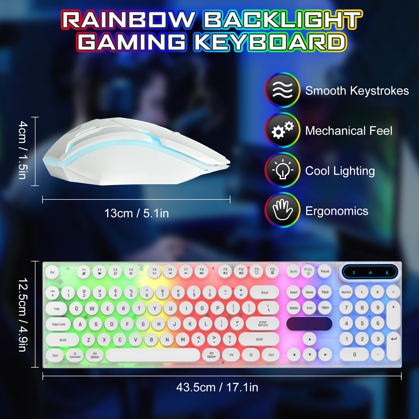 Mouse and Keyboard Combo, 104 Keys Wired Gaming Keyboard and Mouse Keyboard, Retro Punk Gaming RGB Keyboard, for Windows/Mac/Pc (Black)